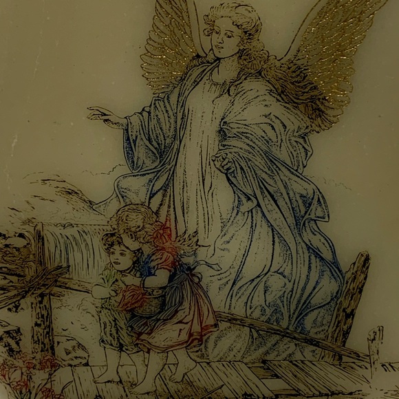 Guardian Angel On Bridge With Children Etched on Cultured Marble Blue - Picture 3 of 6